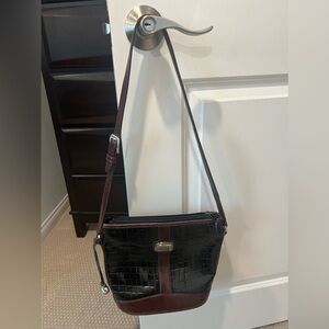 Brighton Purse Black Brown Crocodile Embossed Leather Handbag 9x10x4 w/ Strap